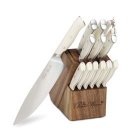Pioneer Signature 14-Piece Stainless Steel Knife Block Set, Off-White