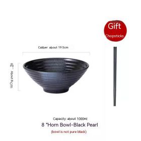 Household Ceramic Large Ramen Bowl Tableware Set (Option: 8inch Black Pearl)