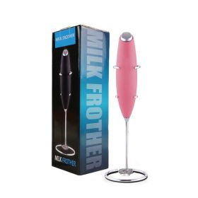Manufacturer Wholesale Milk Bubbler Coffee Mixer Electric Whisk Mini Egg Beater Fully Automatic Cream Whacker (Option: Battery with stand pink)