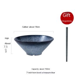 Household Ceramic Large Ramen Bowl Tableware Set (Option: 7inch Sapphire Blue)