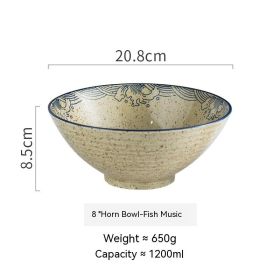 Creative Trumpet Bowl Ceramic Large Rain-hat Shaped Bowl (Option: 8inch Bowl Happy Fish)