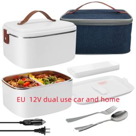 Car Mounted Household Stainless Steel Heating Lunch Box (Option: White-EU-12V)