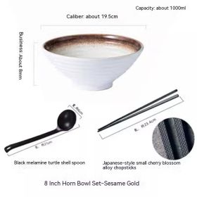 Household Ceramic Large Ramen Bowl Tableware Set (Option: 8inch Sesame Gold Bowl Set)