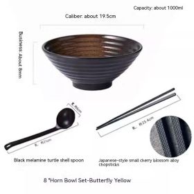 Household Ceramic Large Ramen Bowl Tableware Set (Option: 8inch Yellow Bowl Set)